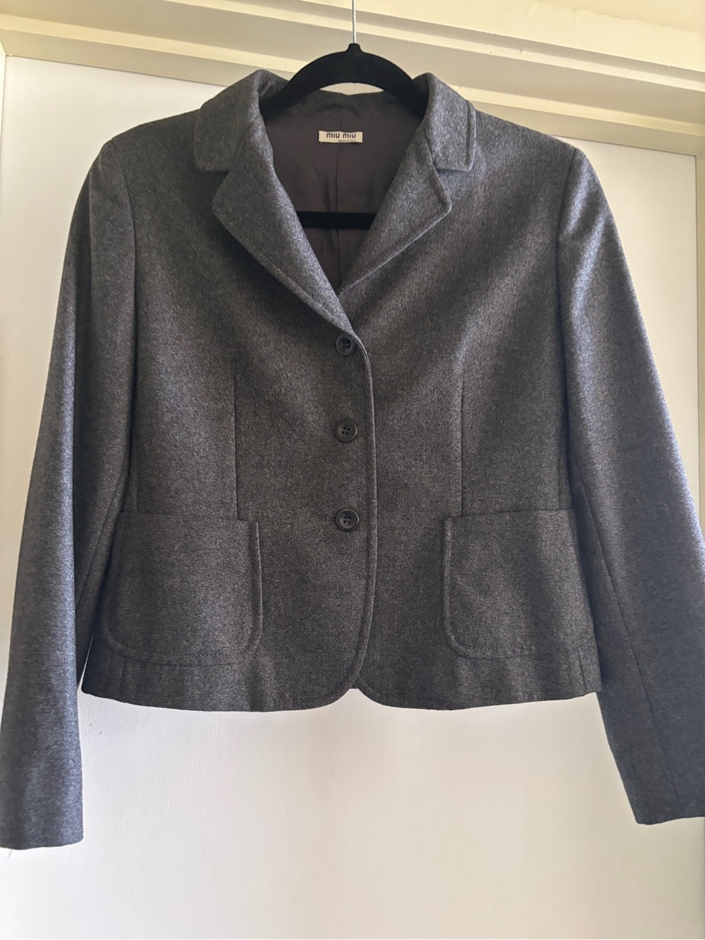 Miu Miu Gray Wool-Blend Tailored Blazer made in Italy size IT44